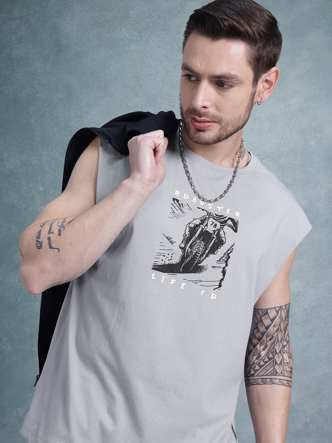 

The Roadster Life Co. Printed Pure Cotton Relaxed T-shirt, Grey