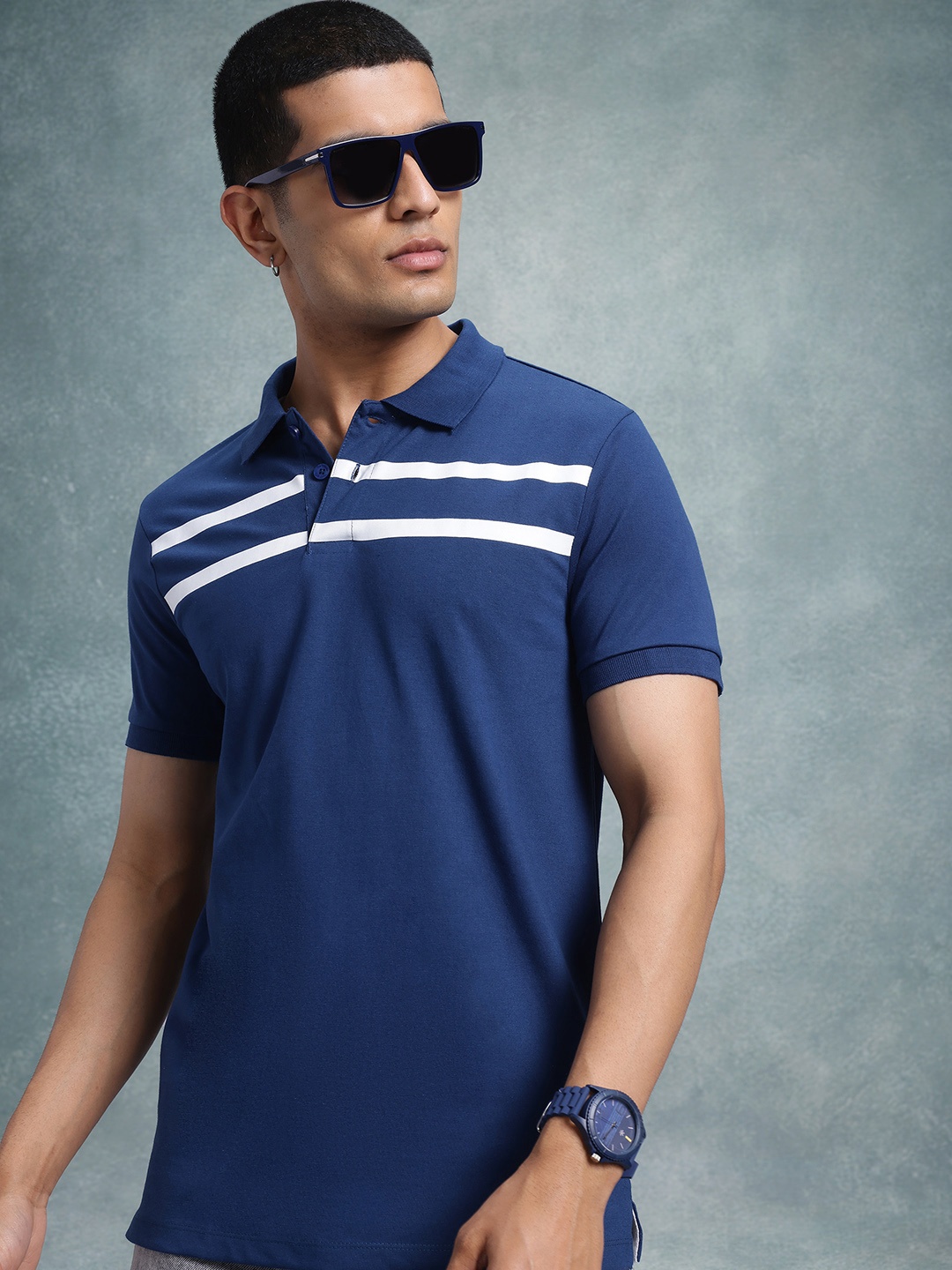 

The Roadster Life Co. Striped Polo Collar T-shirt, Blue