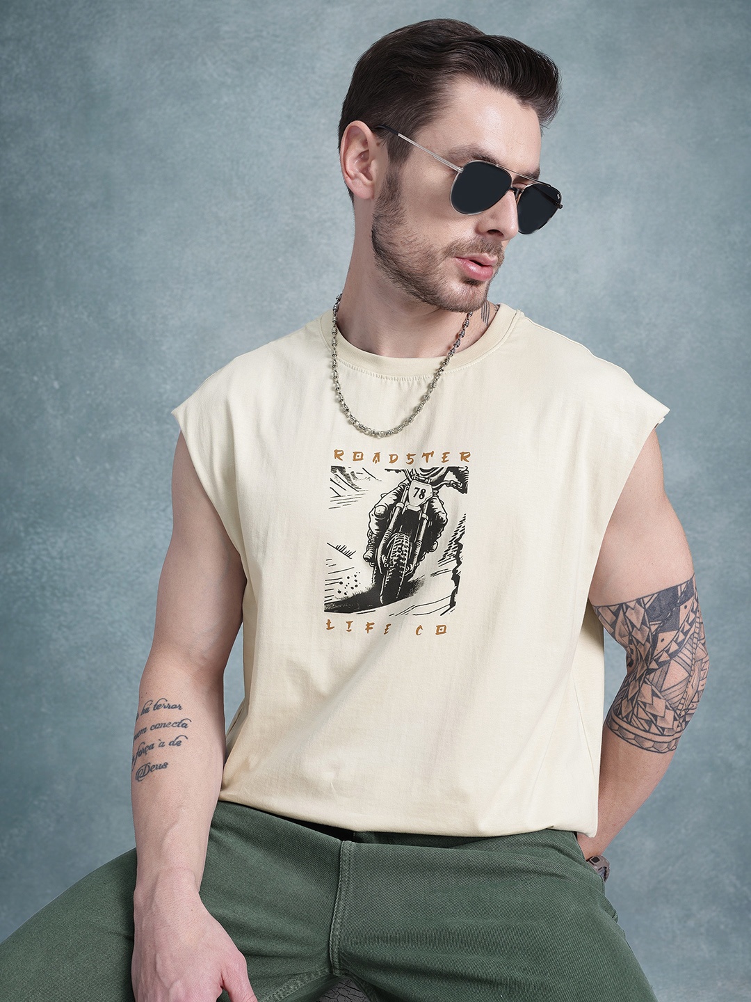 

The Roadster Life Co. Printed Pure Cotton Relaxed T-shirt, Cream