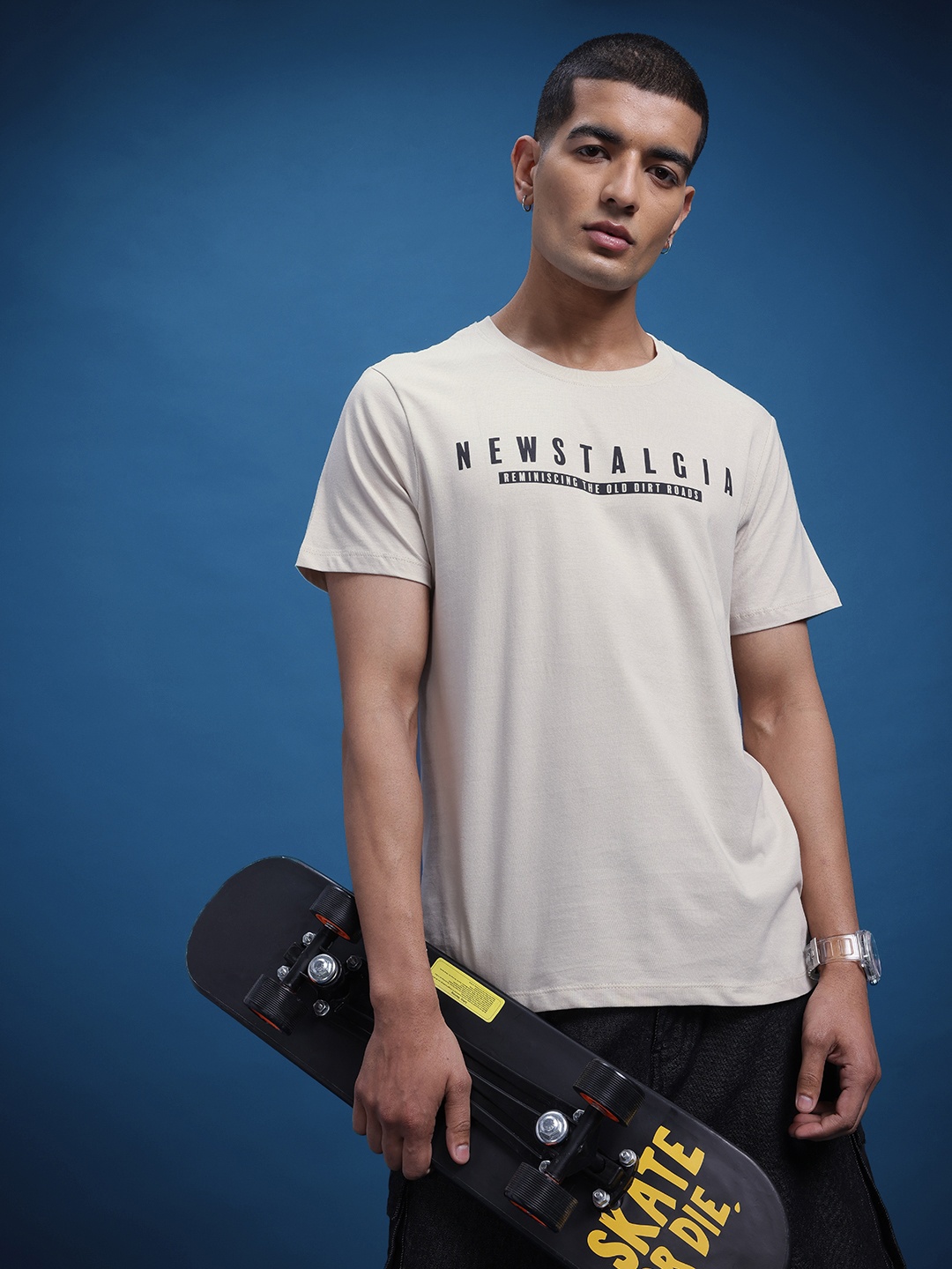 

The Roadster Life Co. Typography Printed Pure Cotton T-shirt, Beige