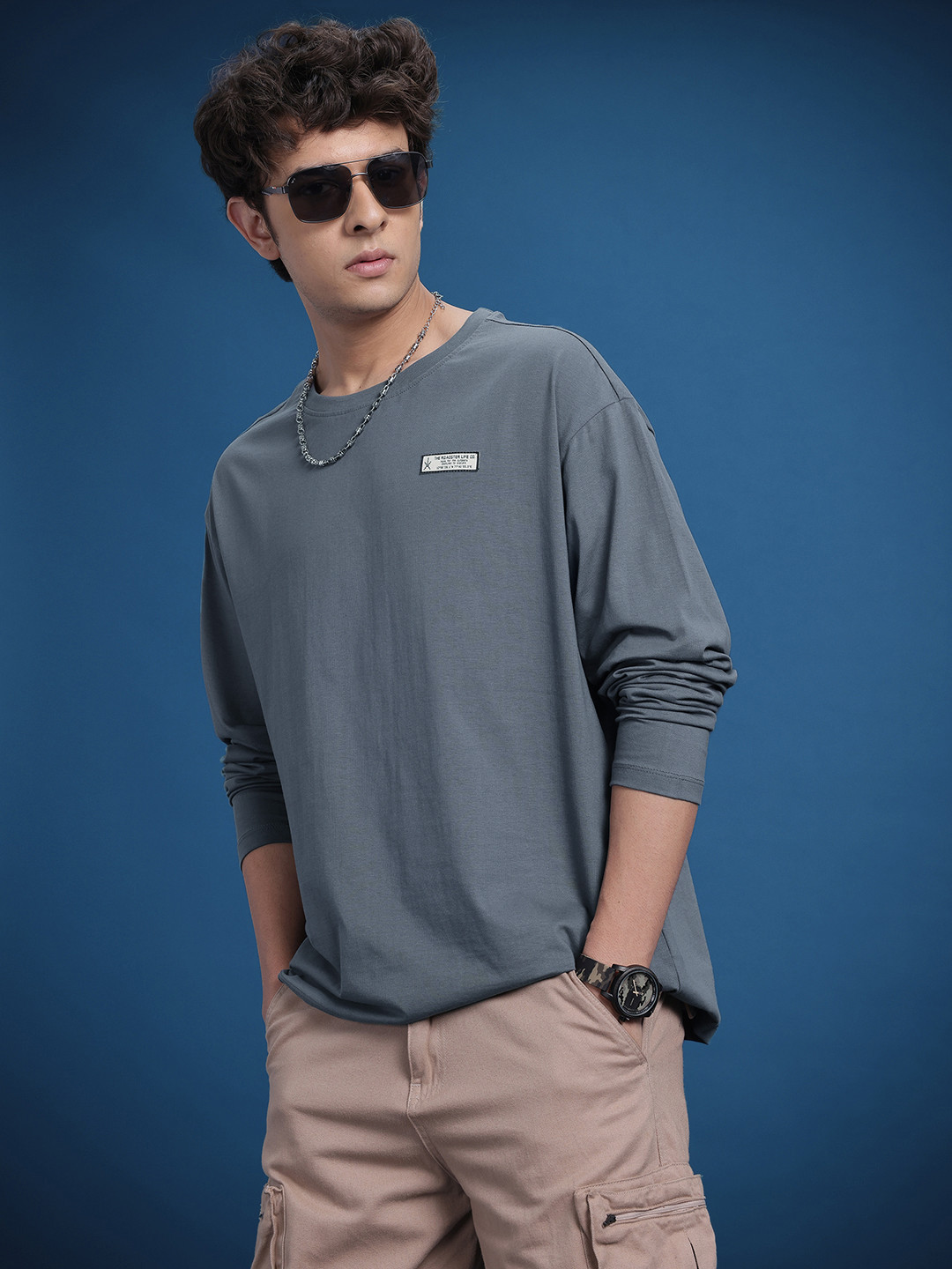 

The Roadster Life Co. Pure Cotton Drop-Shoulder Sleeves T-shirt, Grey