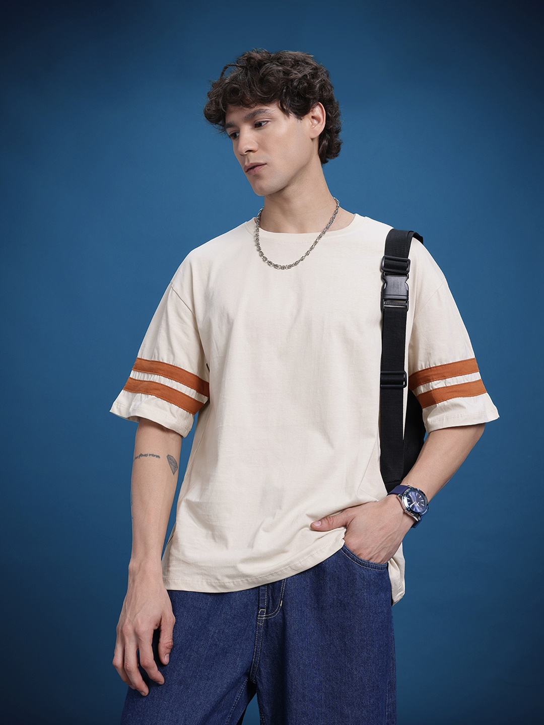 

The Roadster Life Co. Relaxed-Fit Pure Cotton Drop-Shoulder Sleeves T-shirt, Off white