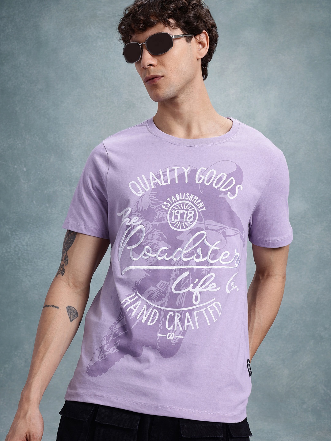 

The Roadster Life Co. Printed Pure Cotton T-shirt, Lavender