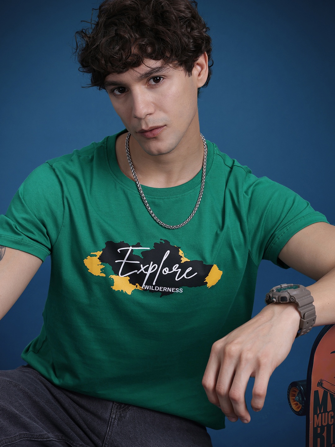 

The Roadster Life Co. Typography Printed Pure Cotton T-shirt, Green