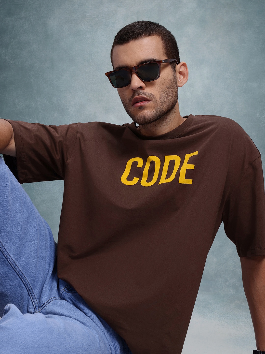 

The Roadster Life Co. Typography Printed Pure Cotton Oversized T-shirt, Brown