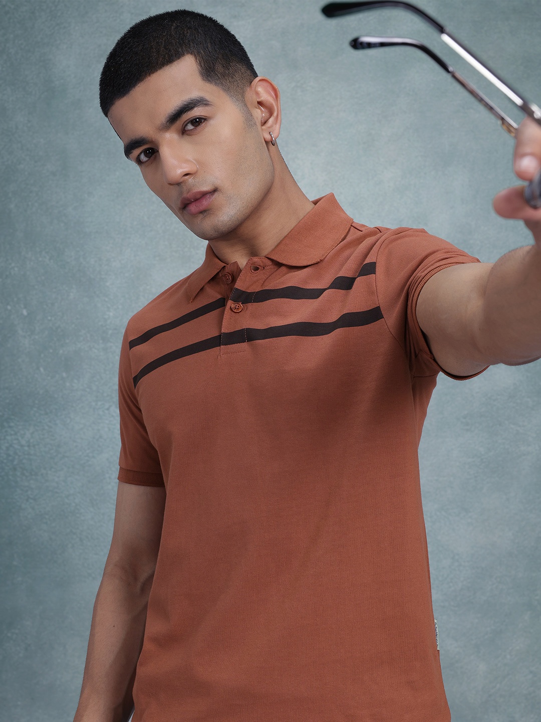 

The Roadster Life Co. Polo Collar Striped T-shirt, Rust