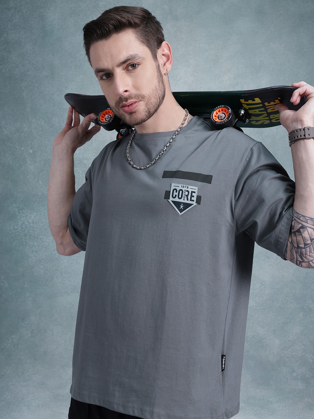 

The Roadster Life Co. Pure Cotton Oversized T-shirt, Charcoal