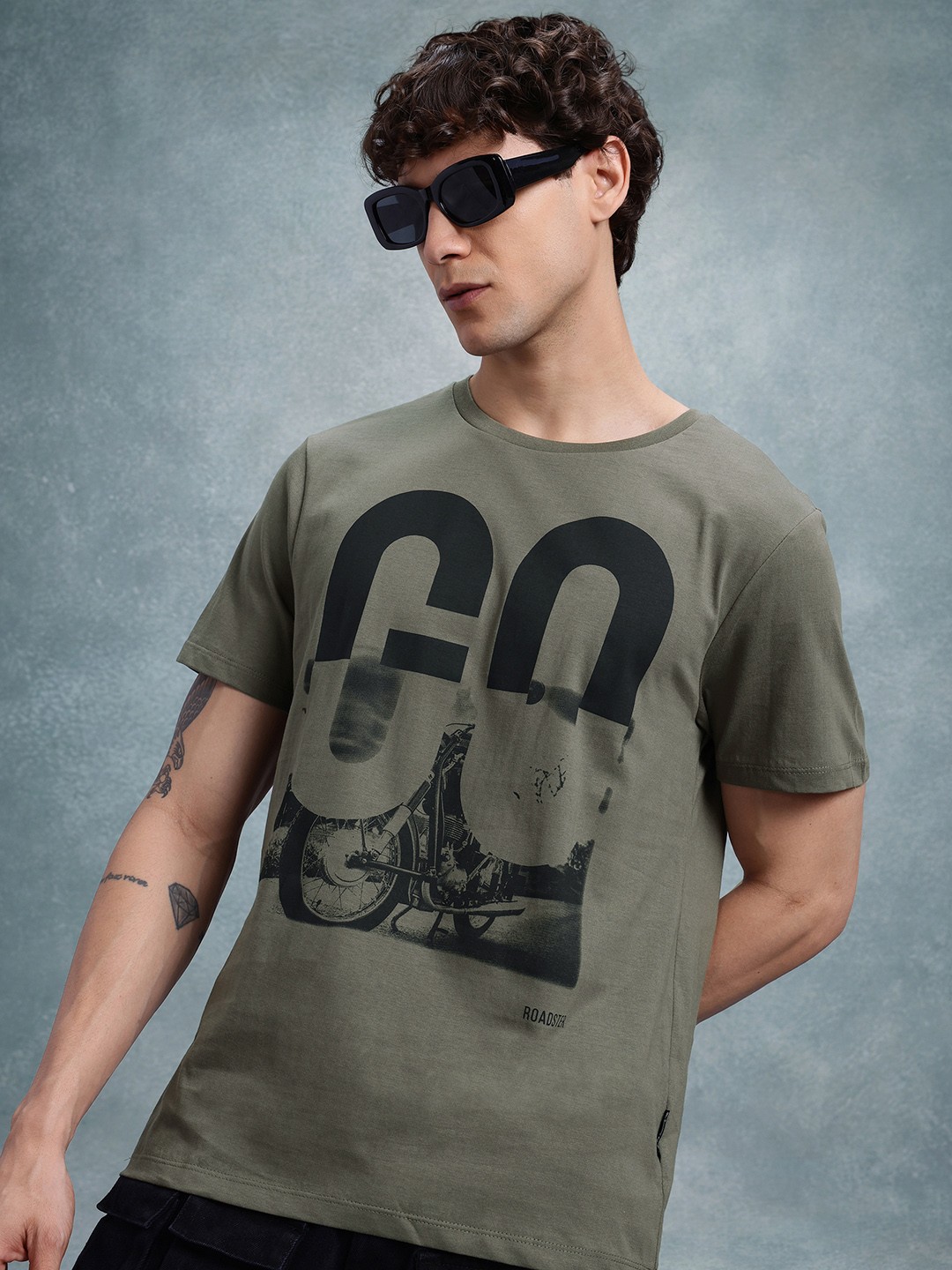 

The Roadster Life Co. Printed Pure Cotton T-shirt, Olive