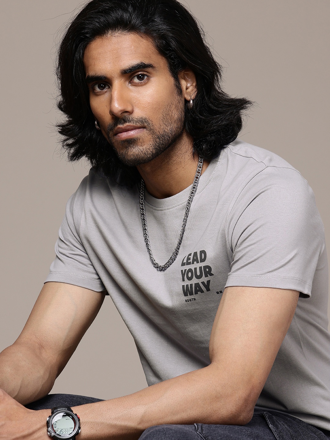 

The Roadster Life Co. Pure Cotton Typography Printed T-shirt, Grey