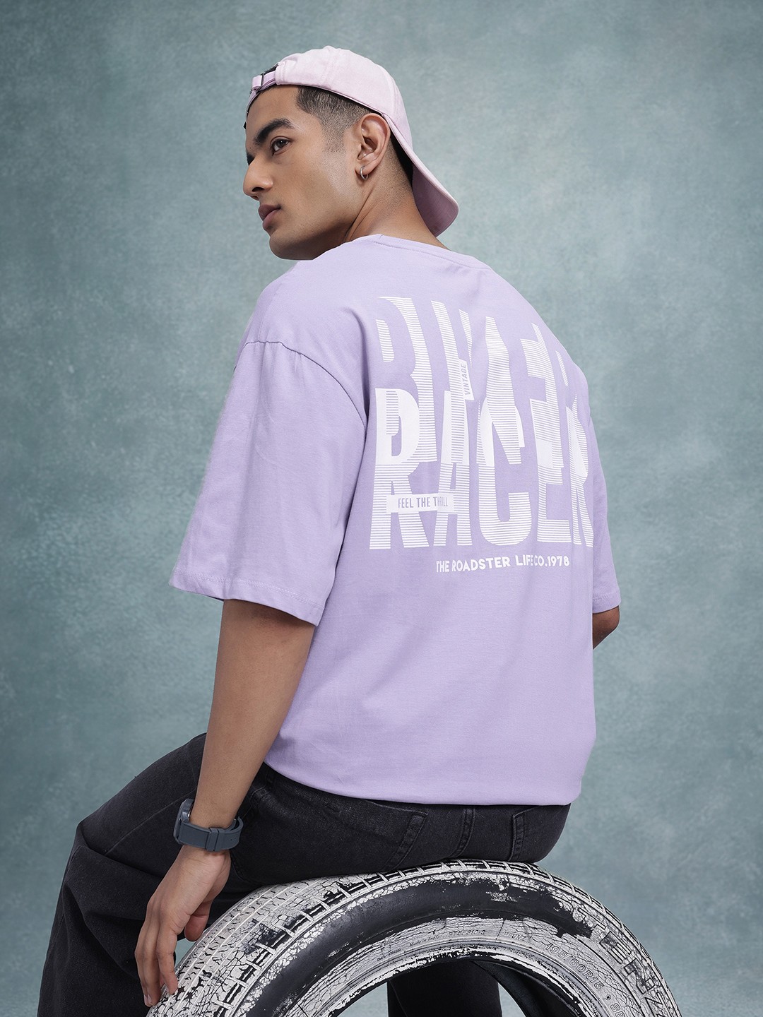 

The Roadster Life Co. Typography Printed Pure Cotton T-shirt, Lavender