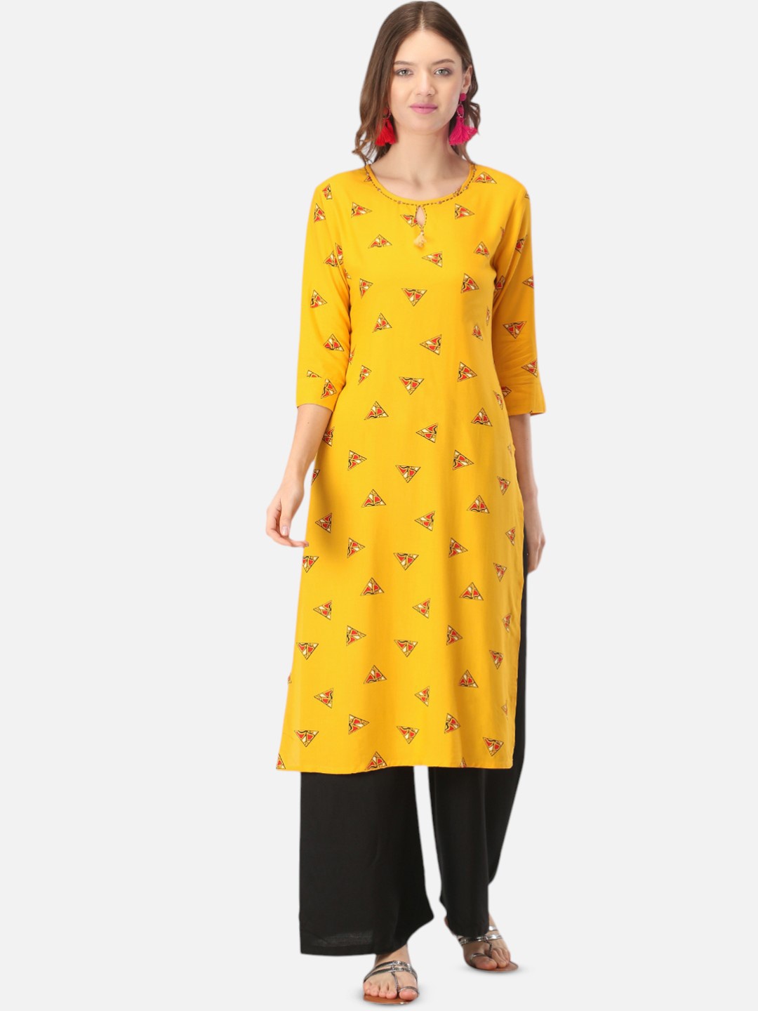 

Biyu Geometric Printed Cotton Straight Kurta, Yellow