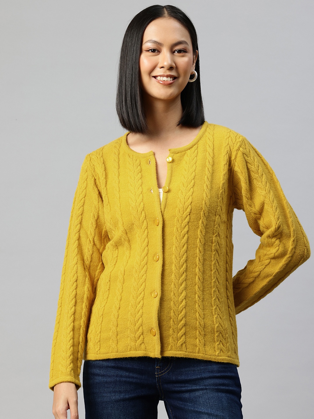 

Pierre Carlo Cable Knit Cardigan, Gold