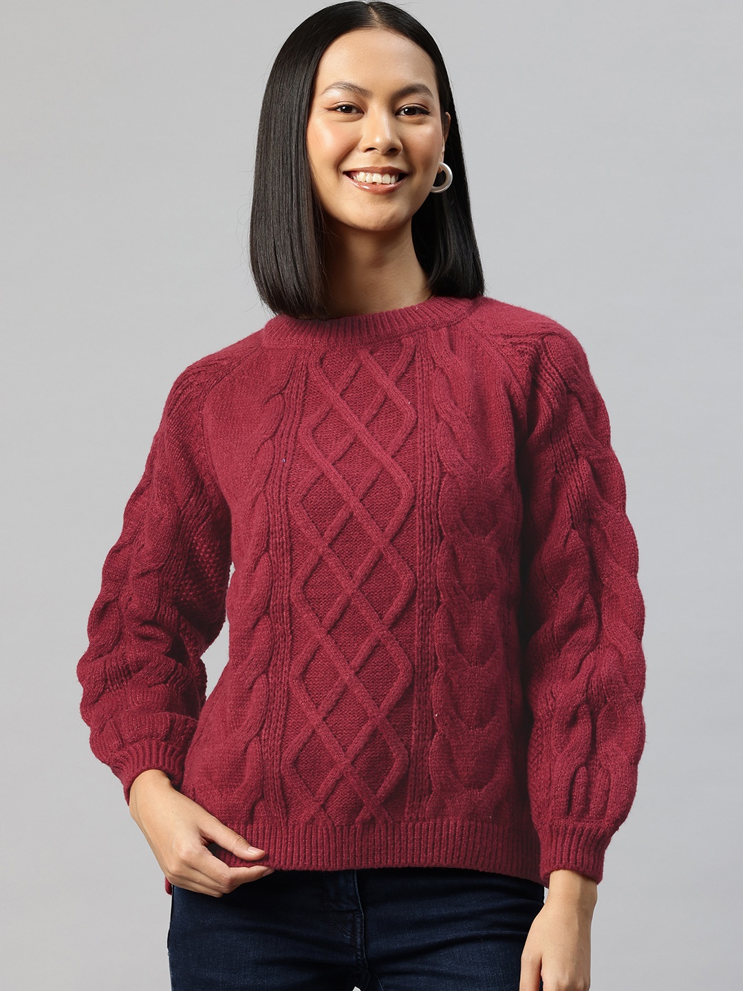 

Pierre Carlo Cable Knit Pullover, Maroon