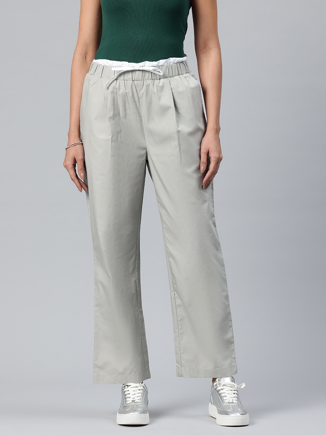 

Popnetic Women Loose Fit High-Rise Pleated Trousers, Steel