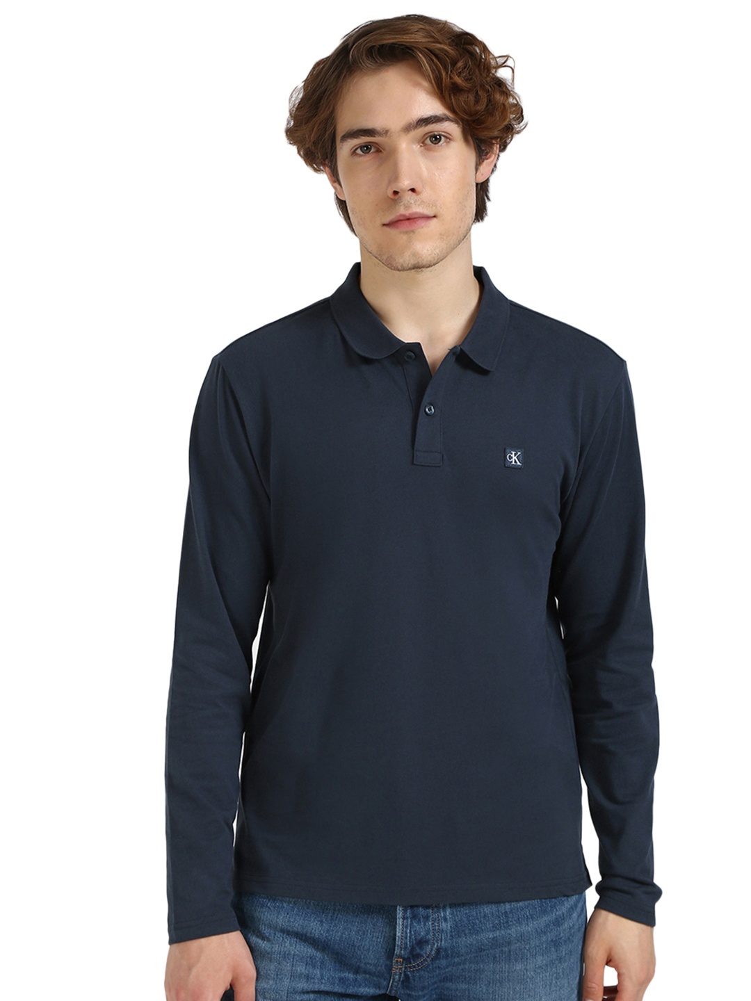 

Calvin Klein Jeans Men Solid Polo Collar Cotton T-shirt, Navy blue