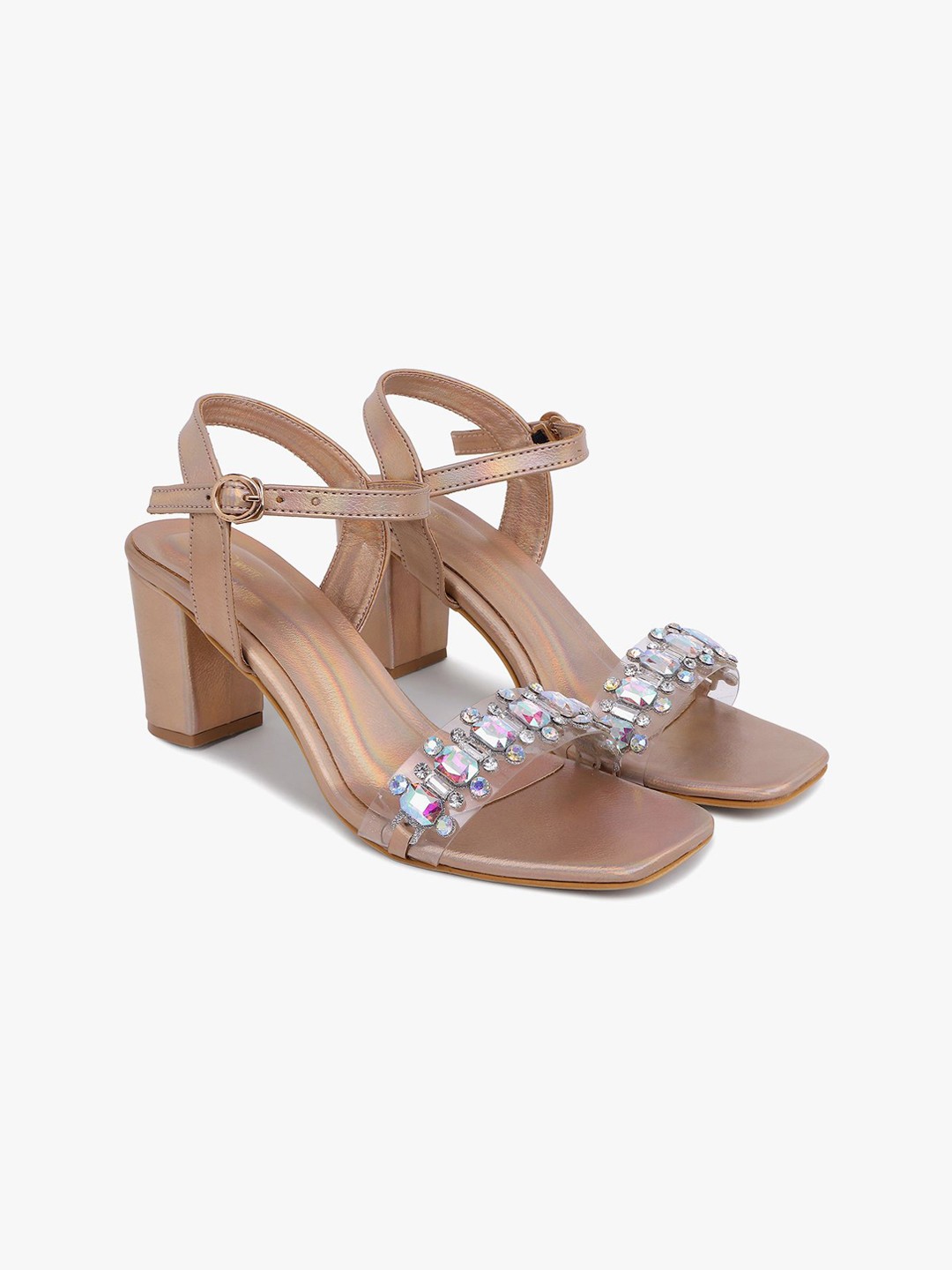 

Justin Whyte Women Western Embellished Block Heel Sandals, Gold