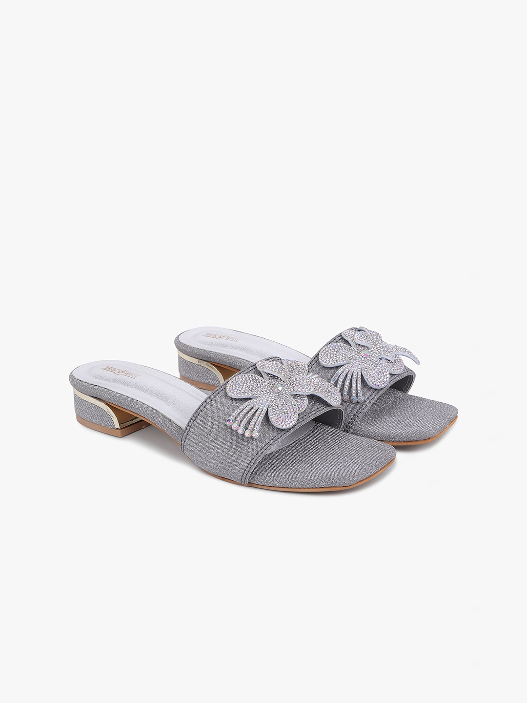 

Justin Whyte Embellished Block Sandals with Tassels, Grey