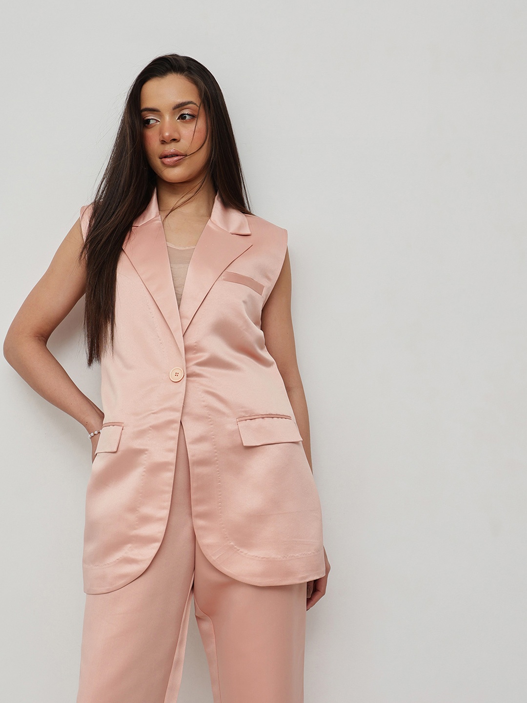 

HOUSE OF S Lapel Collar Sleeveless Blazer With Trouser, Peach