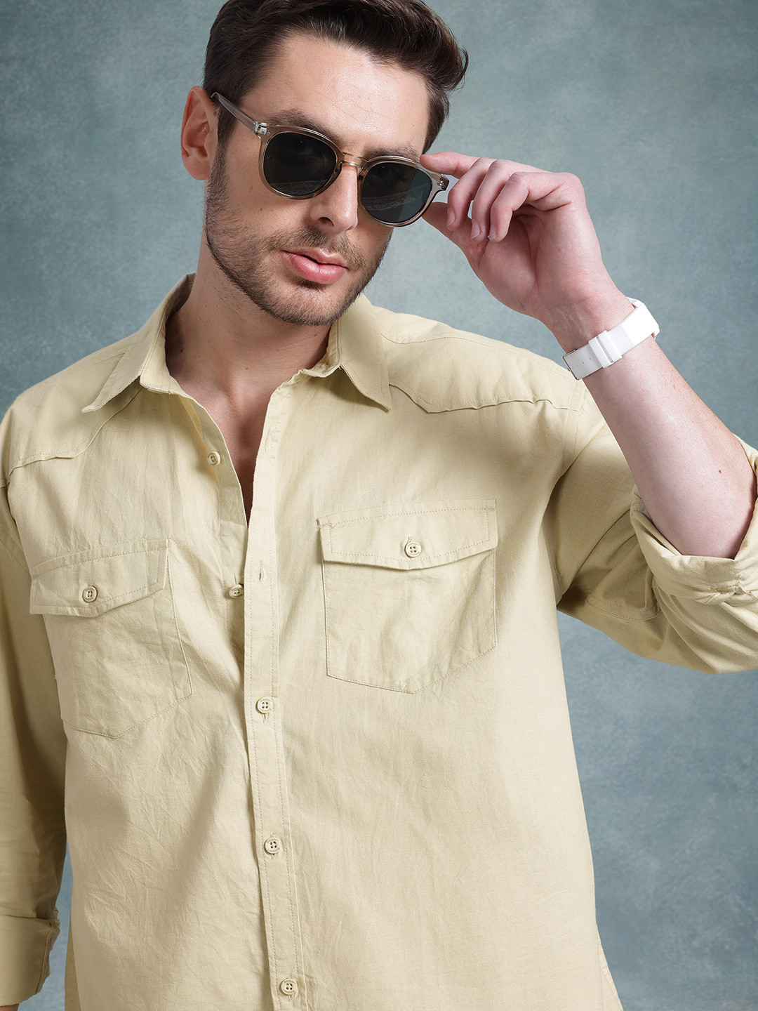 

The Roadster Life Co. Men Cotton-Linen Relaxed Fit Casual Shirt, Beige