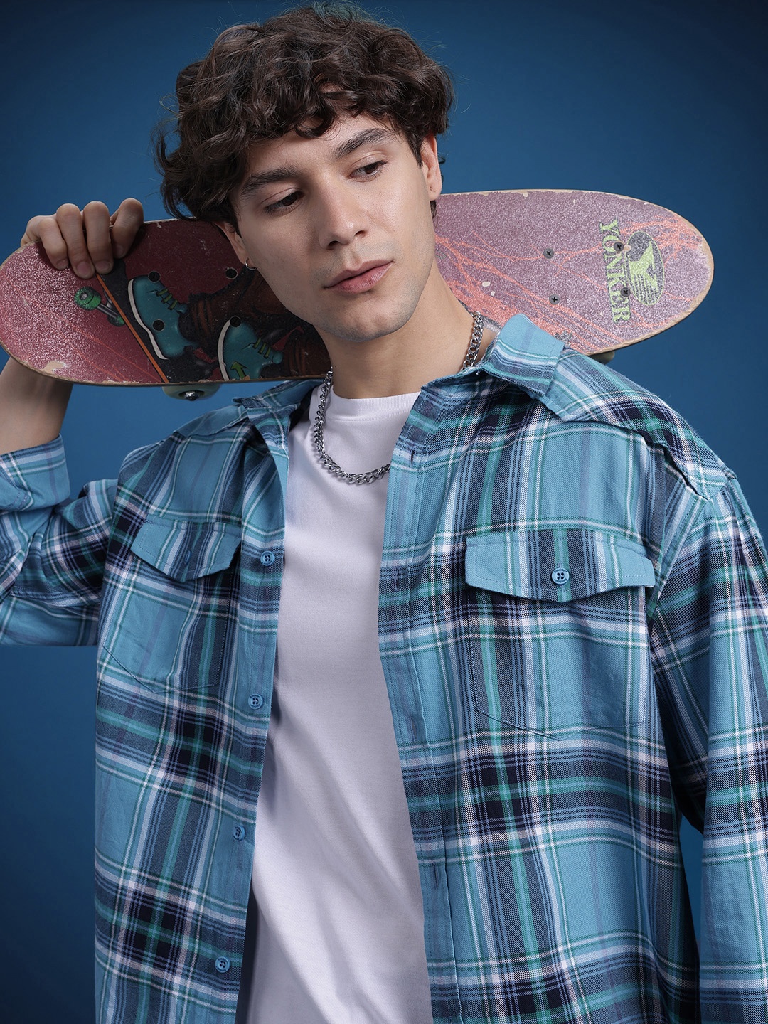 

The Roadster Life Co. Relaxed Fit Checked Casual Pure Cotton Shirt, Blue
