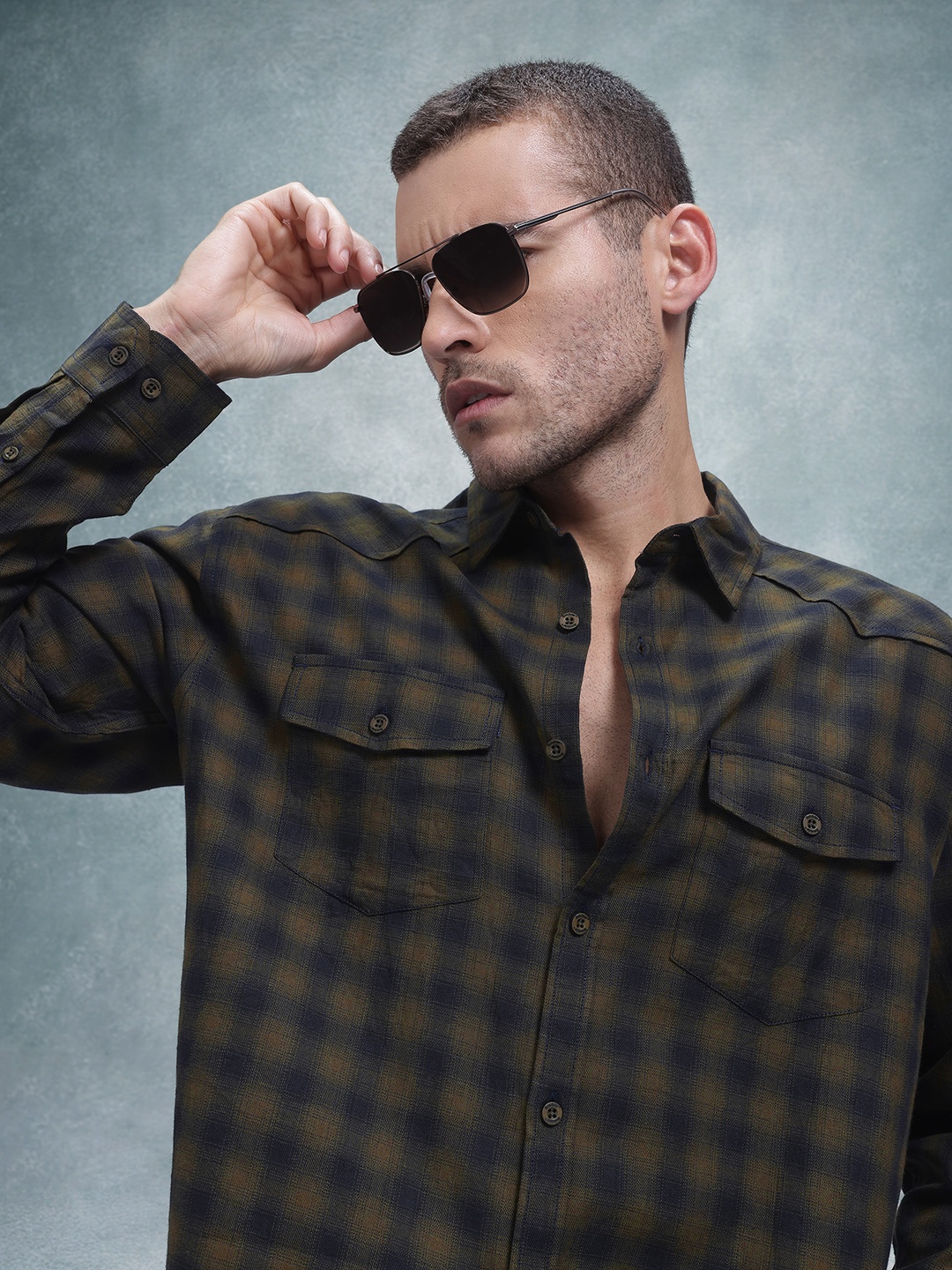 

The Roadster Life Co. Cotton Checked Relaxed Shirt, Olive