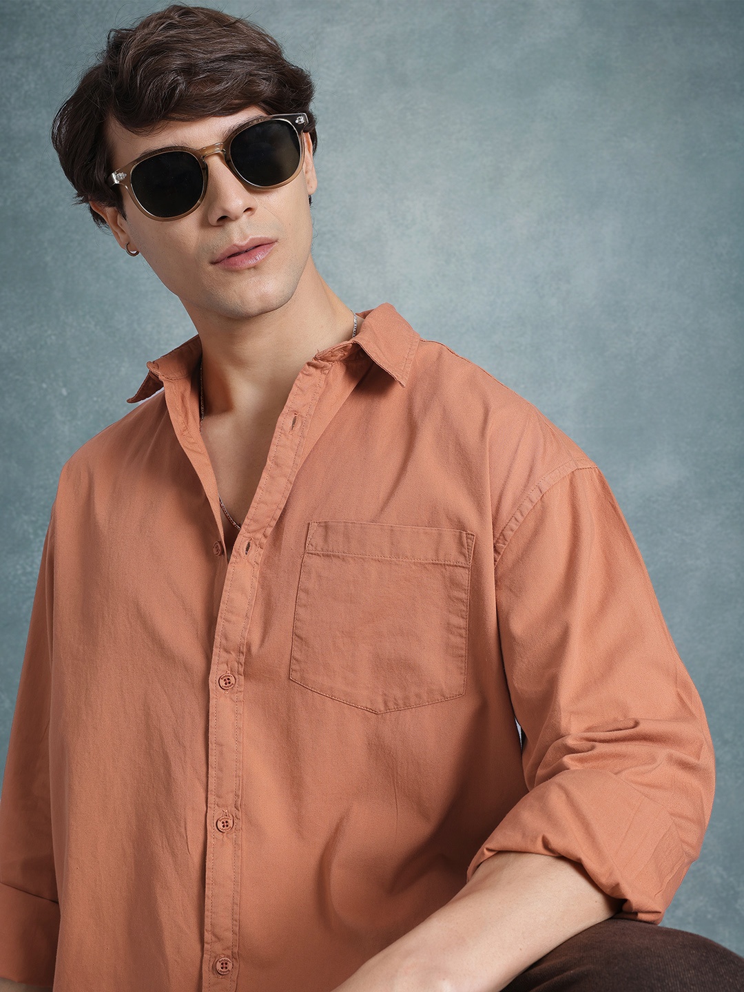 

The Roadster Life Co. Men Pure Cotton Relaxed Fit Casual Shirt, Orange