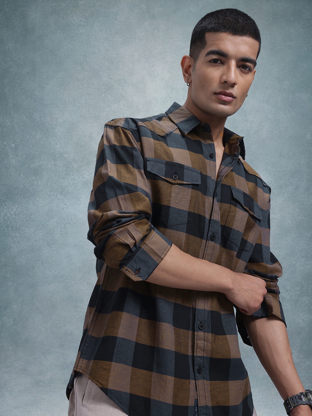 

The Roadster Life Co. Cotton Checked Relaxed Shirt, Brown