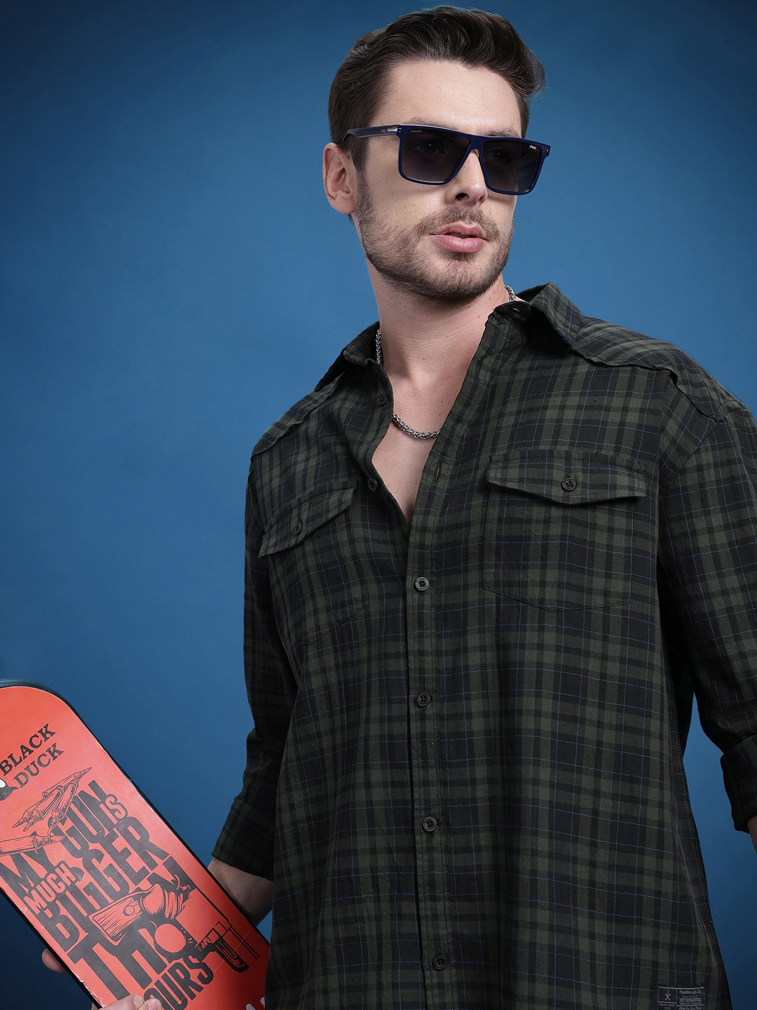 

The Roadster Life Co. Relaxed Fit Checked Casual Pure Cotton Shirt, Black