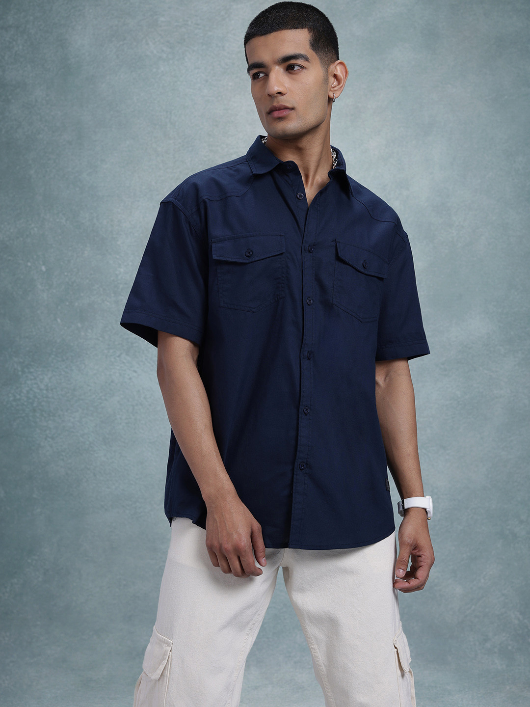 

The Roadster Life Co. Cotton Relaxed Shirt, Navy blue
