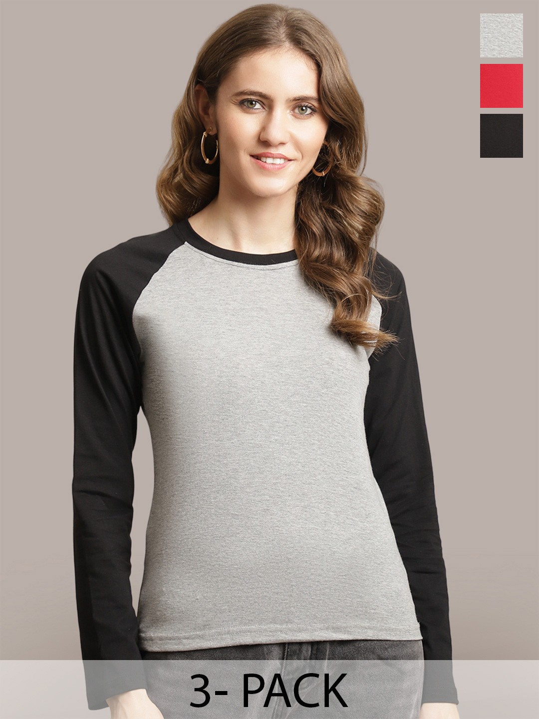 

Metronaut Women Pack Of 3 Printed Round Neck Cotton T-shirts, Black