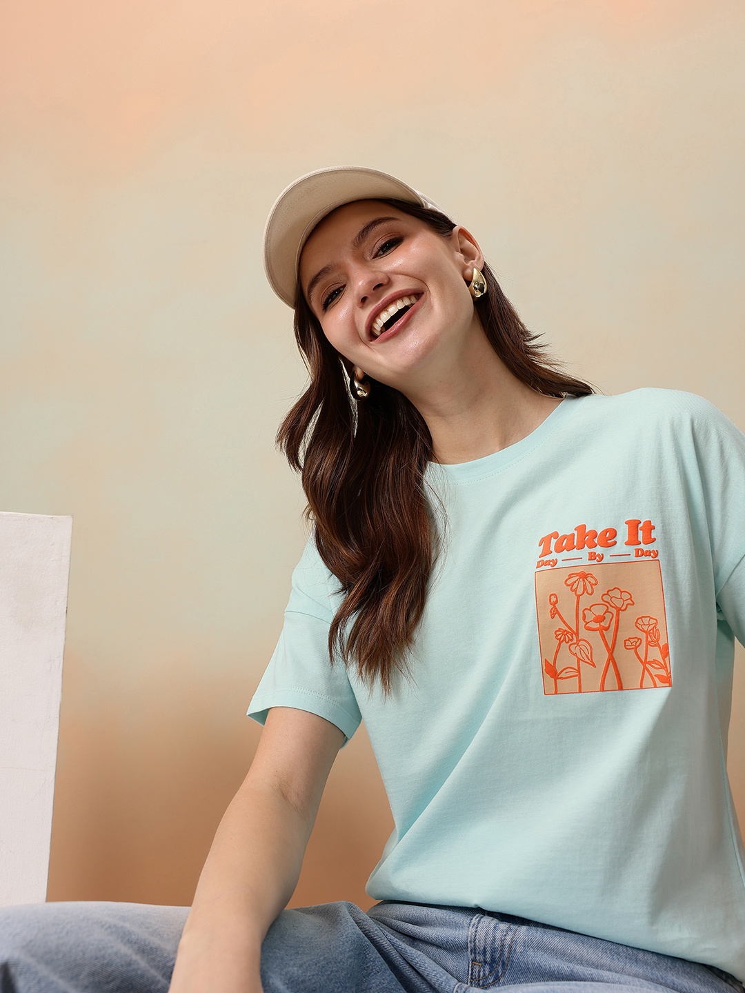 

Mast & Harbour Graphic Printed Pure Cotton T-shirt, Turquoise blue