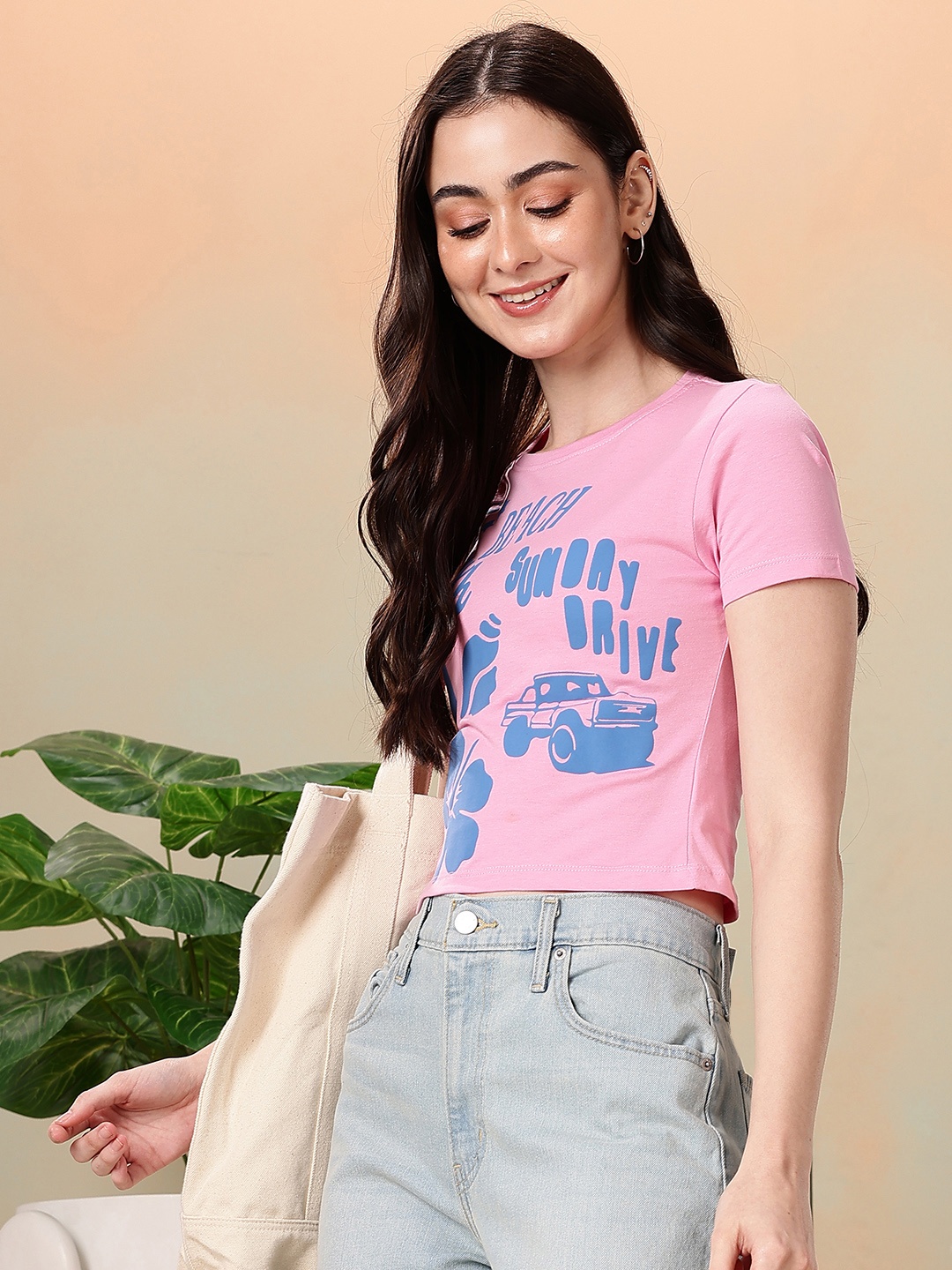 

Mast & Harbour Typography Printed Pure Cotton Slim Fit T-shirt, Pink