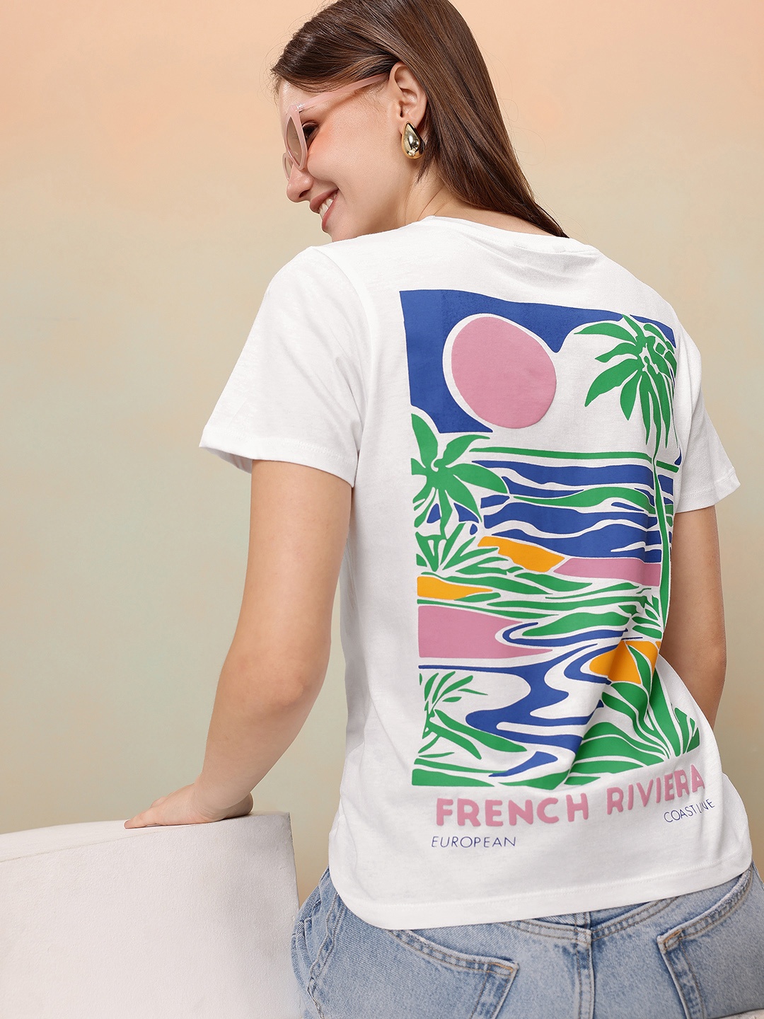 

Mast & Harbour Graphic Printed Pure Cotton T-shirt, White