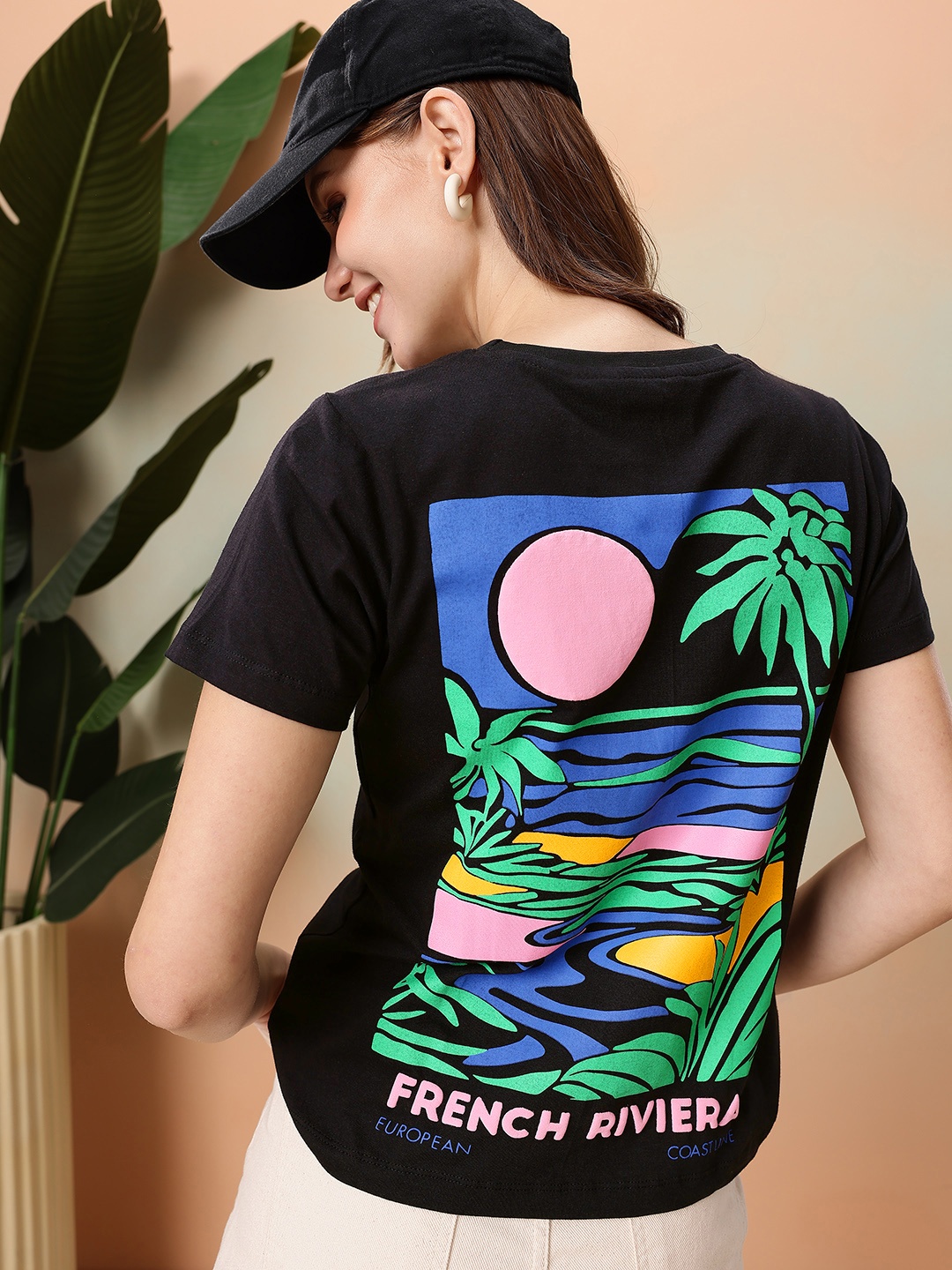 

Mast & Harbour Graphic Printed Pure Cotton T-shirt, Black