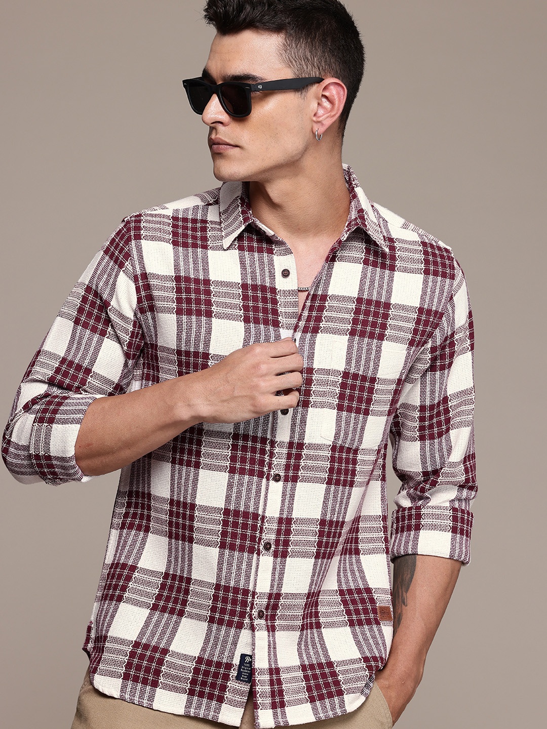 

The Roadster Life Co. Tartan Checks Opaque Casual Shirt, Maroon