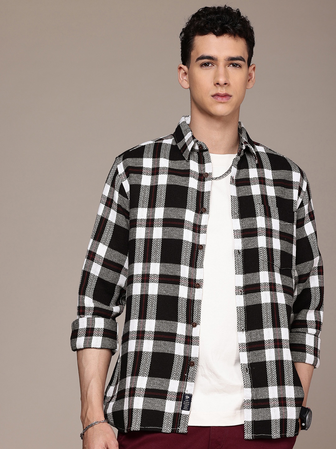 

The Roadster Life Co. Checked Relaxed Fit Casual Shacket, Black