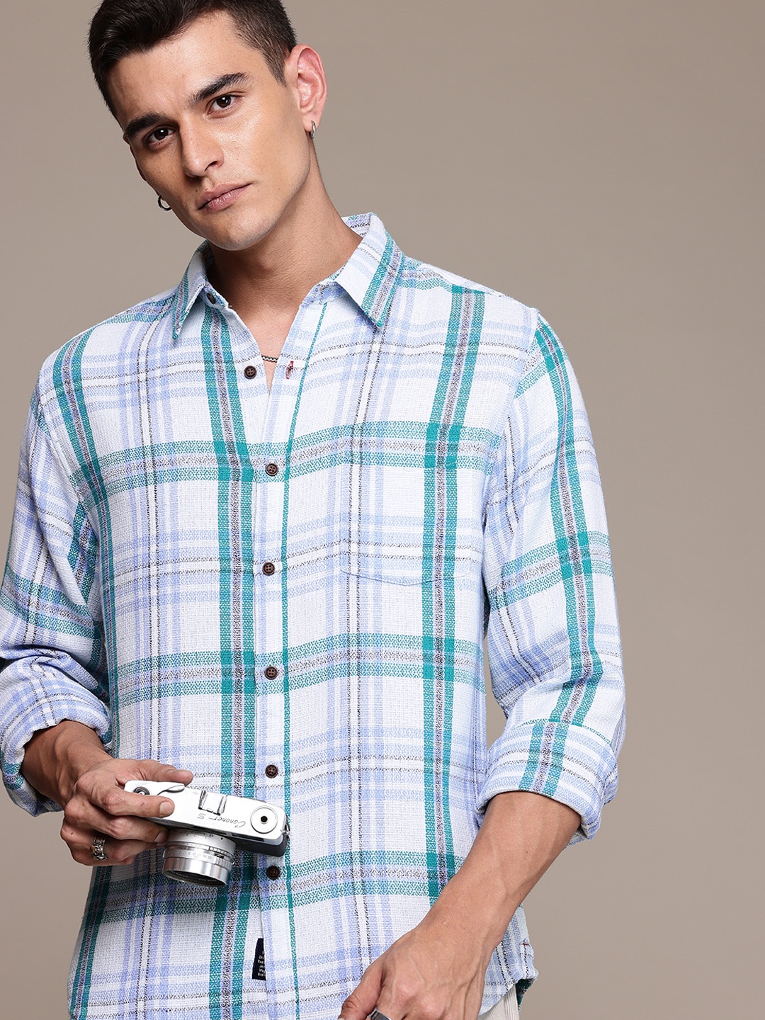 

The Roadster Life Co. Tartan Checks Opaque Casual Shirt, White