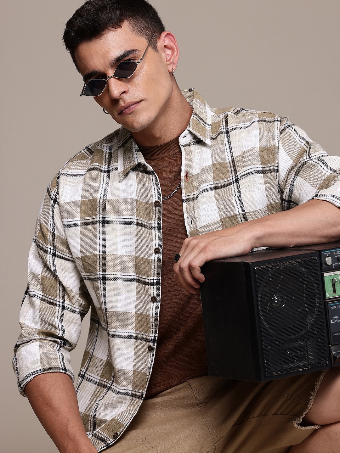 

The Roadster Life Co. Checked Relaxed Fit Casual Shacket, Brown