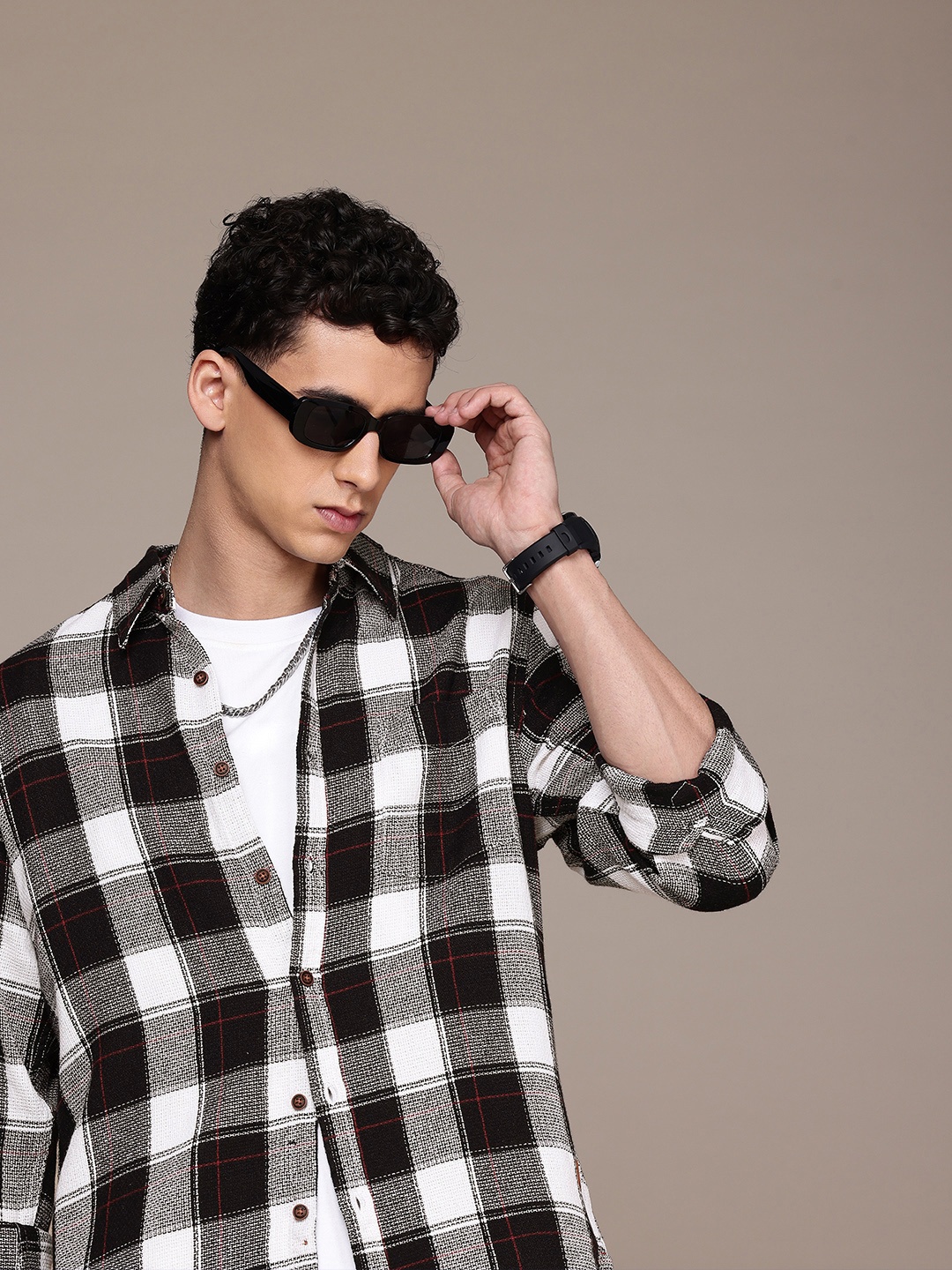 

The Roadster Life Co. Checked Relaxed Fit Casual Shacket, Black