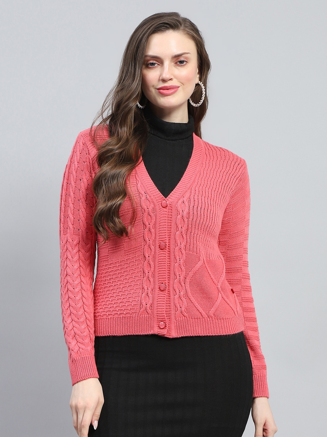 

Monte Carlo Cable Knit Cardigan Sweaters, Coral