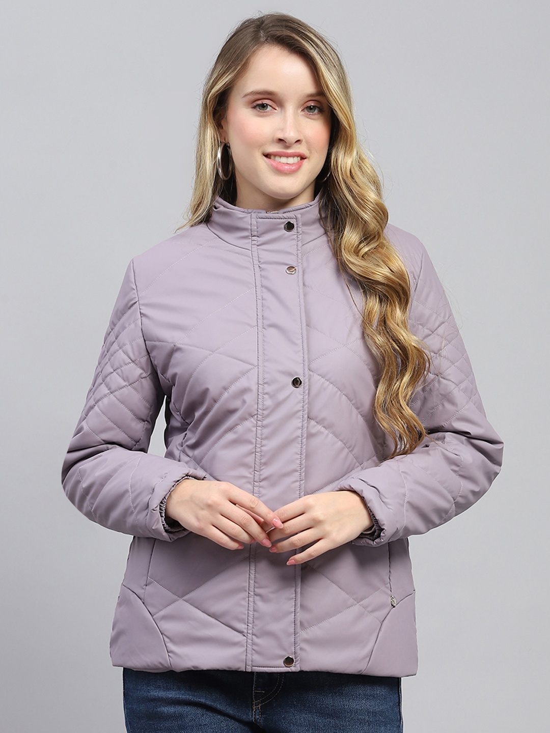 

Monte Carlo Stand Collar Quilted Jacket, Lavender