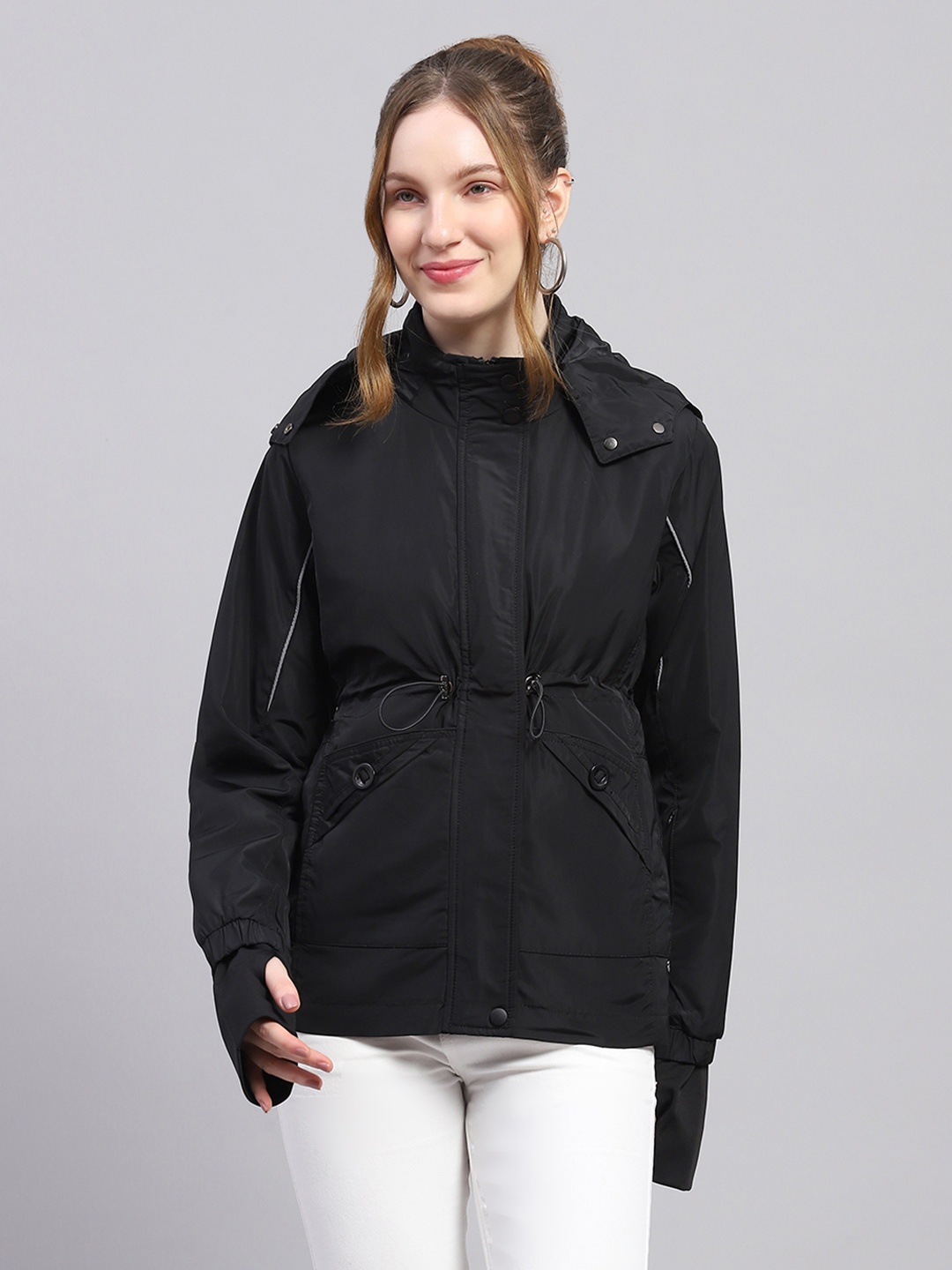 

Monte Carlo Water Repellent Toggle Waist Hooded Tailored Jacket, Black