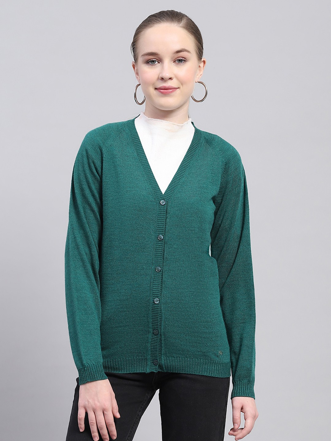 

Monte Carlo V-Neck Woollen Cardigan Sweater, Green