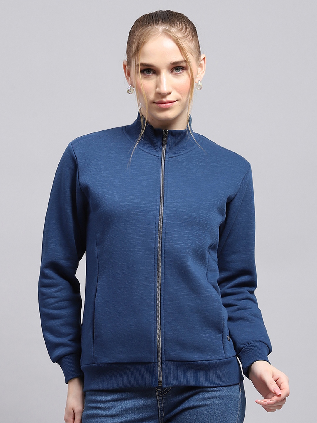 

Monte Carlo Mock Collar Front-Open Sweatshirt, Blue