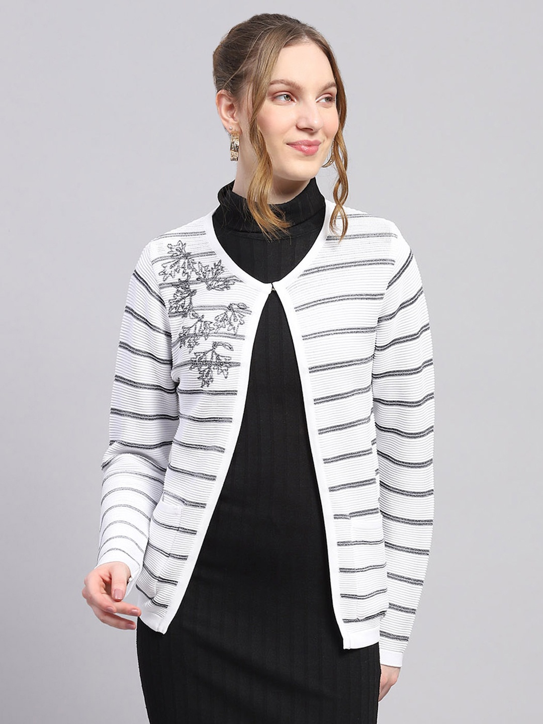 

Monte Carlo Floral Design Striped Cardigan, White