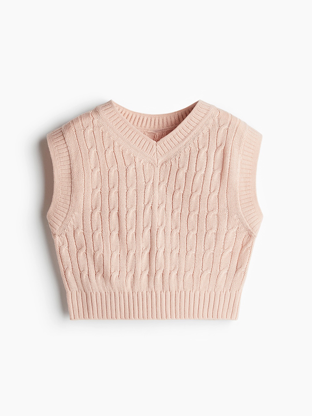 

H&M Women Cable Knit Crop Sweater Vest, Pink