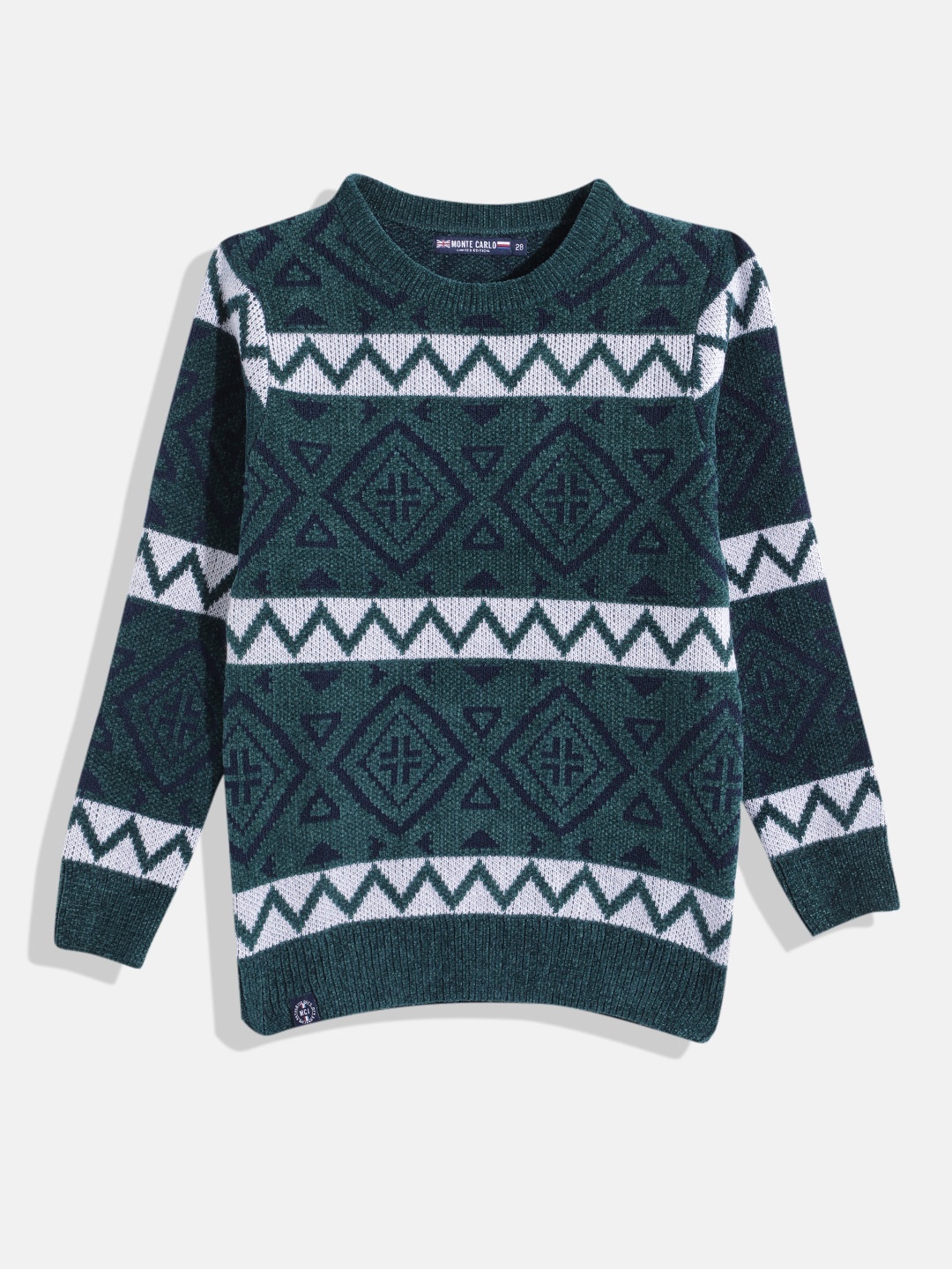 

Monte Carlo Boys Geometric Design Woollen Pullover, Green