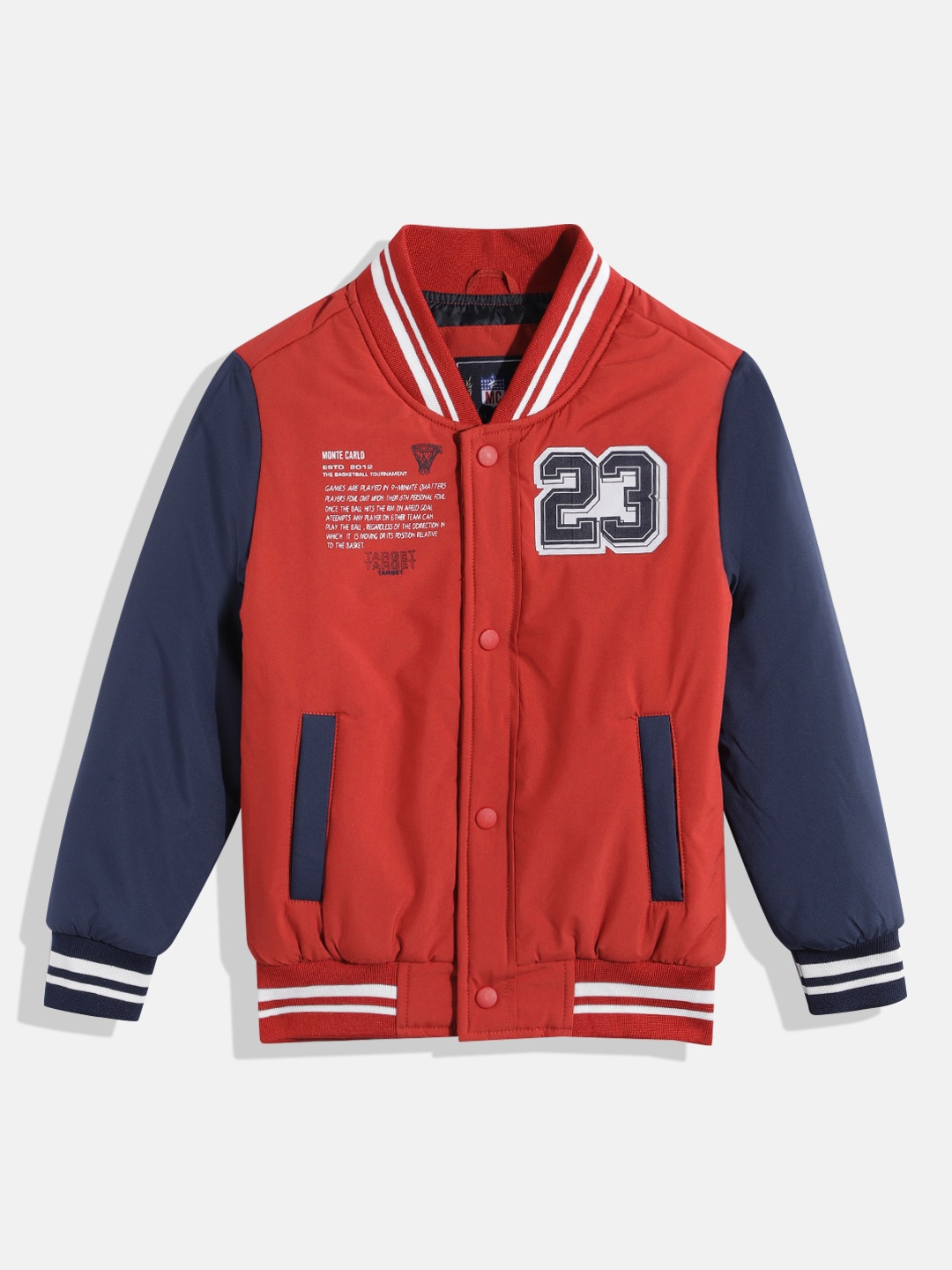 

Monte Carlo Boys Typography Varsity Jacket, Red