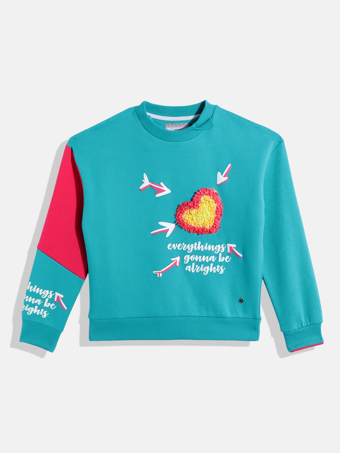 Monte Carlo Teen Girls Typography Printed Sweatshirt, Teal
