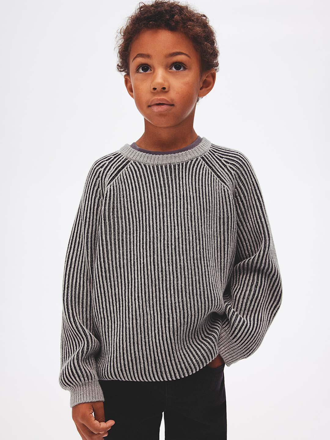 

H&M Boys Striped Rib-Knit Cotton Sweatshirt, Grey